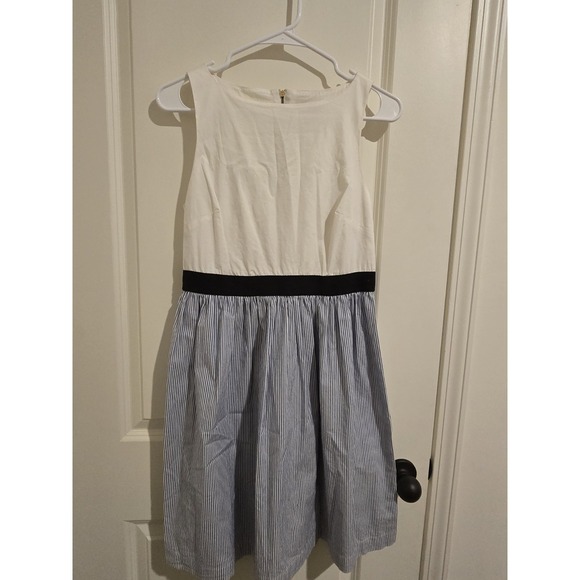 LOFT Dresses & Skirts - Loft Blue White Striped Fit & Flare Dress Size 0 Sleeveless A-Line Casual